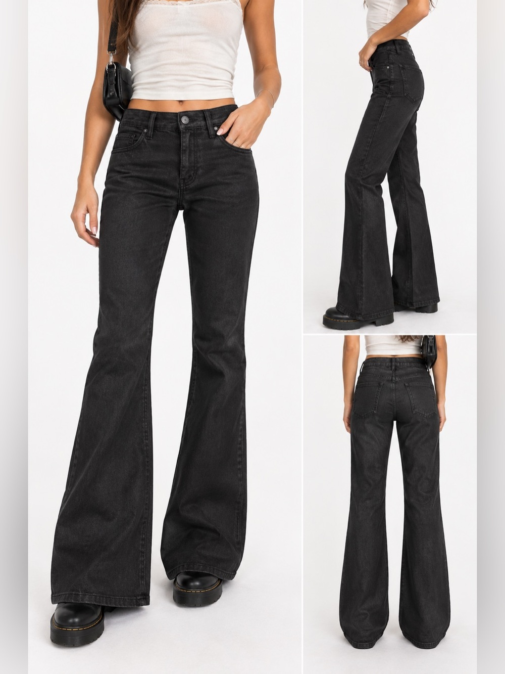 EDIKTED Y2K High-Waist Black Flared Jeans for Women